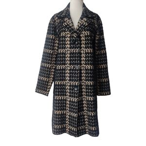 MAGASCHONI Houndstooth Faux Fur Sweater Coat Black-Tan Coatigan Size M